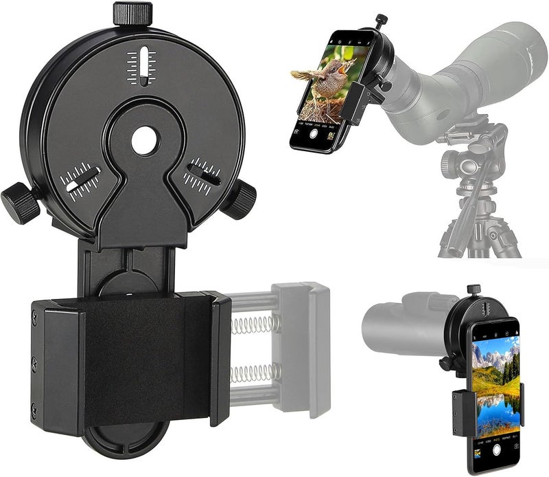 SOLOMARK Cellphone Mount for Vortex Bushnell Celestron Barska Spotting Scope Big Eyepiece Work with Binoculars Monocular Spotting Scope Telescope for Almost Smartphone - Image 1